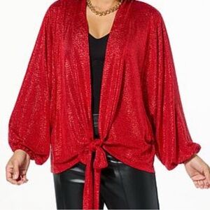 Colleen Lopez Textured Knit Tie-Front Topper